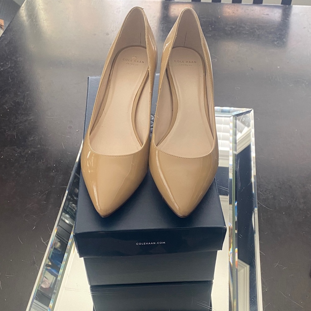 Cole Haan Nude Patent Pointed-Toe Pumps